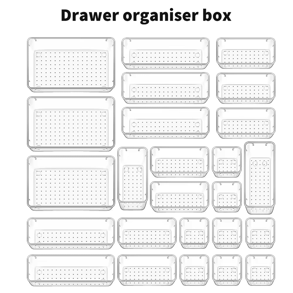 25-Piece Modular Drawer Organiser Set – Elegant Clear Storage for Bedroom, Office &amp; Vanity